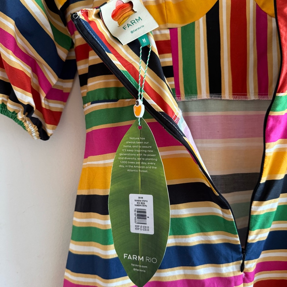 NWT Farm Rio Rainbow Stripe Midi Dress - Picture 5 of 8
